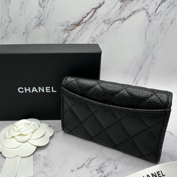 ❌❌SOLD Chanel Wallet Classic Card Holder Flap Black Caviar CC Gold Mini Wallet - Picture 4 of 13